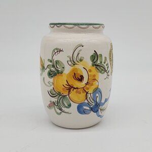 Ulmer Keramik Hand Painted Miniature Vase Yellow Flower 3" #128 VTG